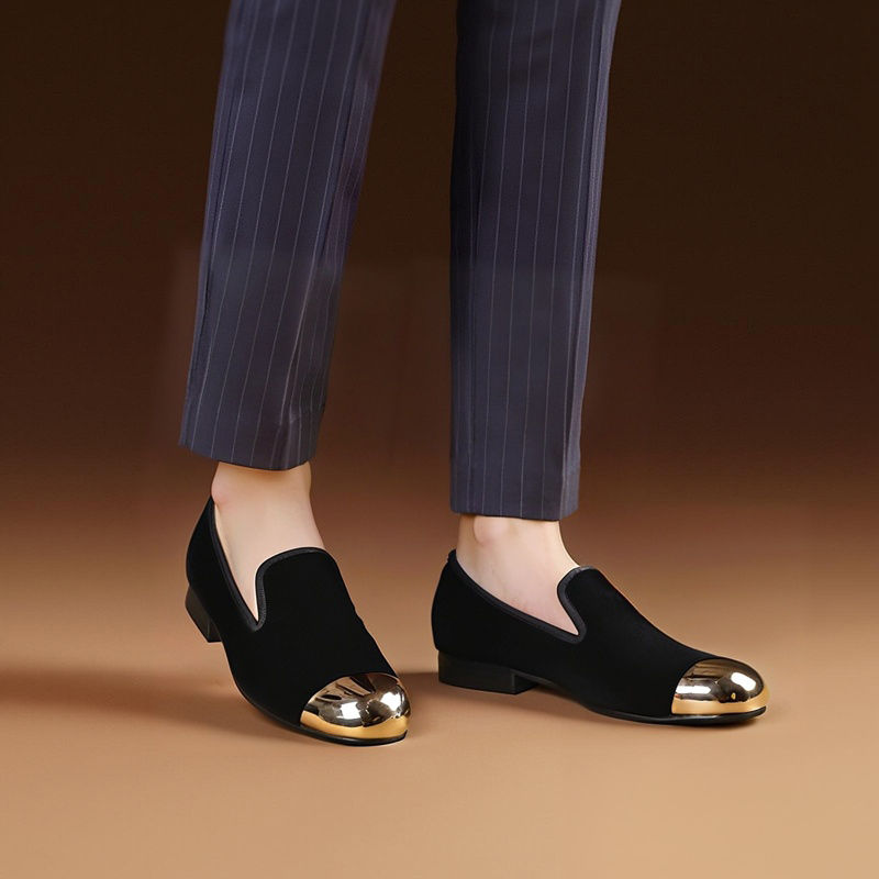 Men'S Formal Party Wear Shoes - Piergitar Klasyczne Czarne Aksamitne Wsuwane Pantofle