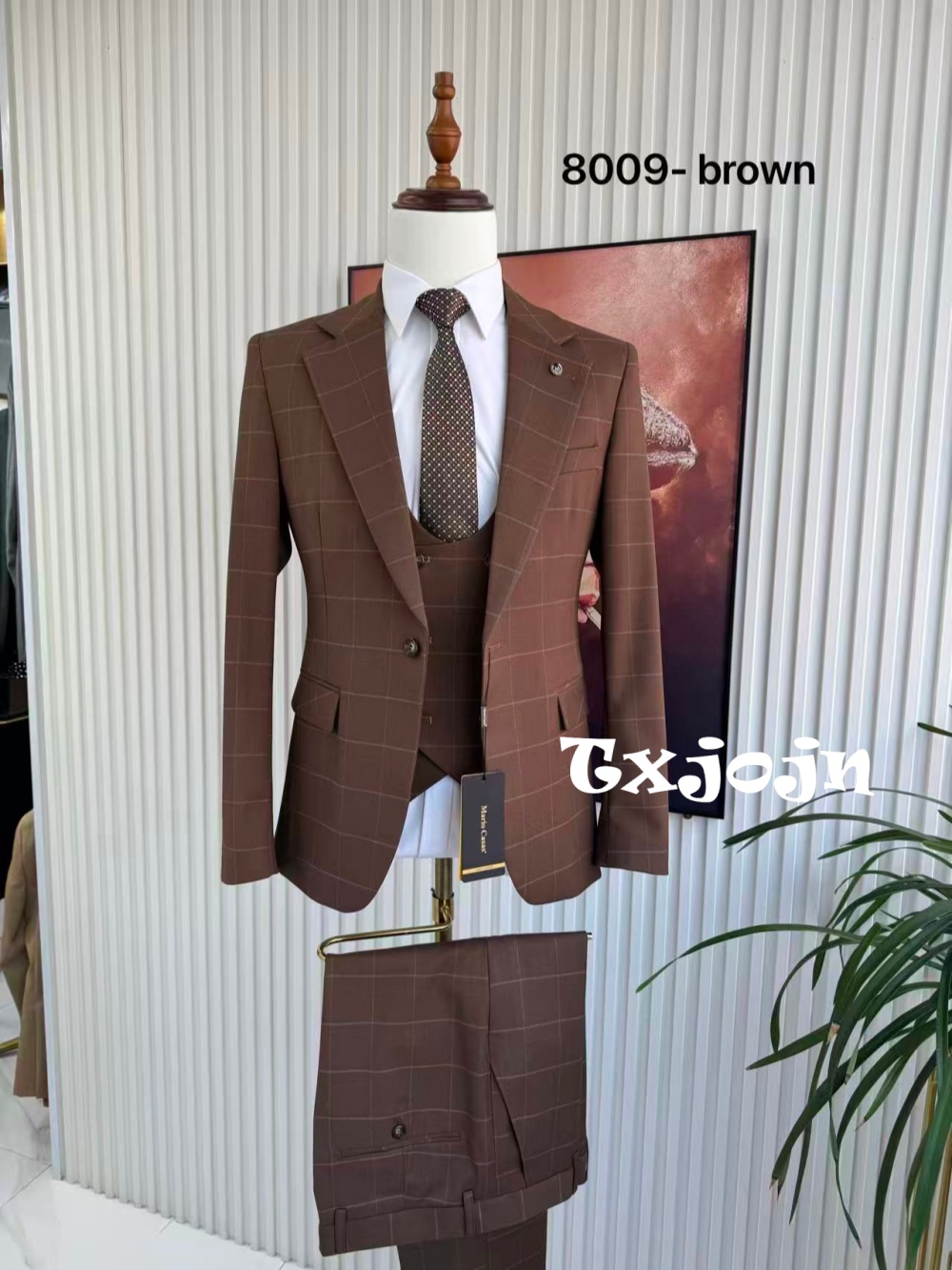 Formal Men Party Wear Jacket - Męski garnitur w kratę, 3-częściowy: marynarka,