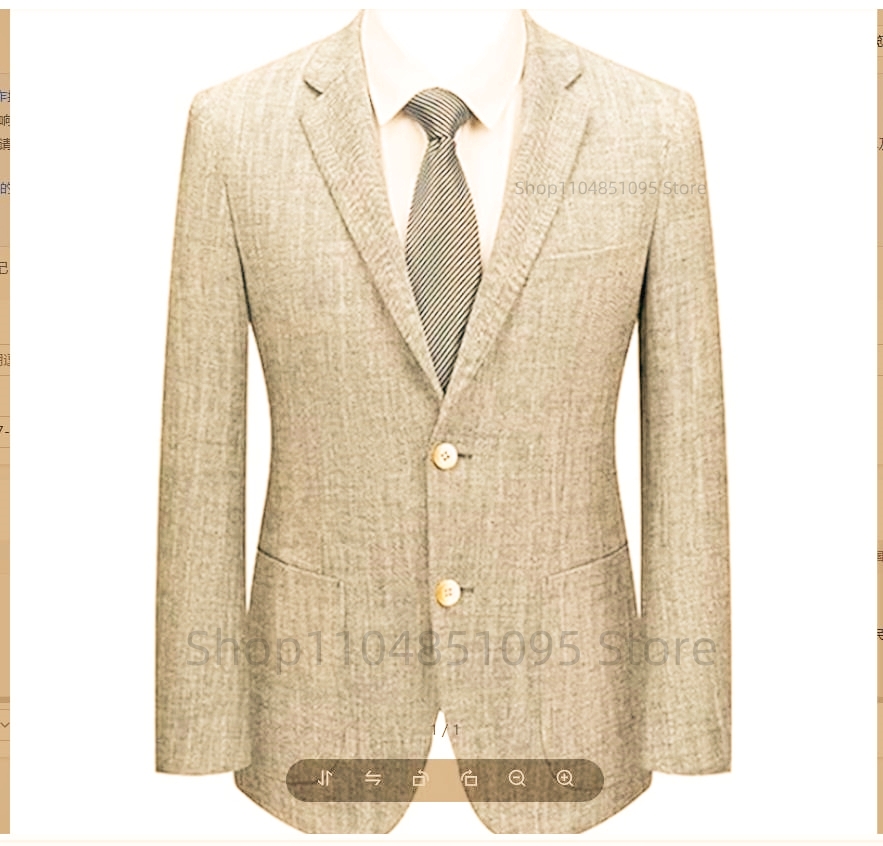 Men Formal Wear For Summer - Męska marynarka lniana slim fit beżowo-niebieska,