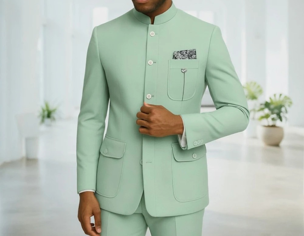 Men'S Formal Wear In Wedding - Garnitury Safari Męskie Premium Jasnozielone z