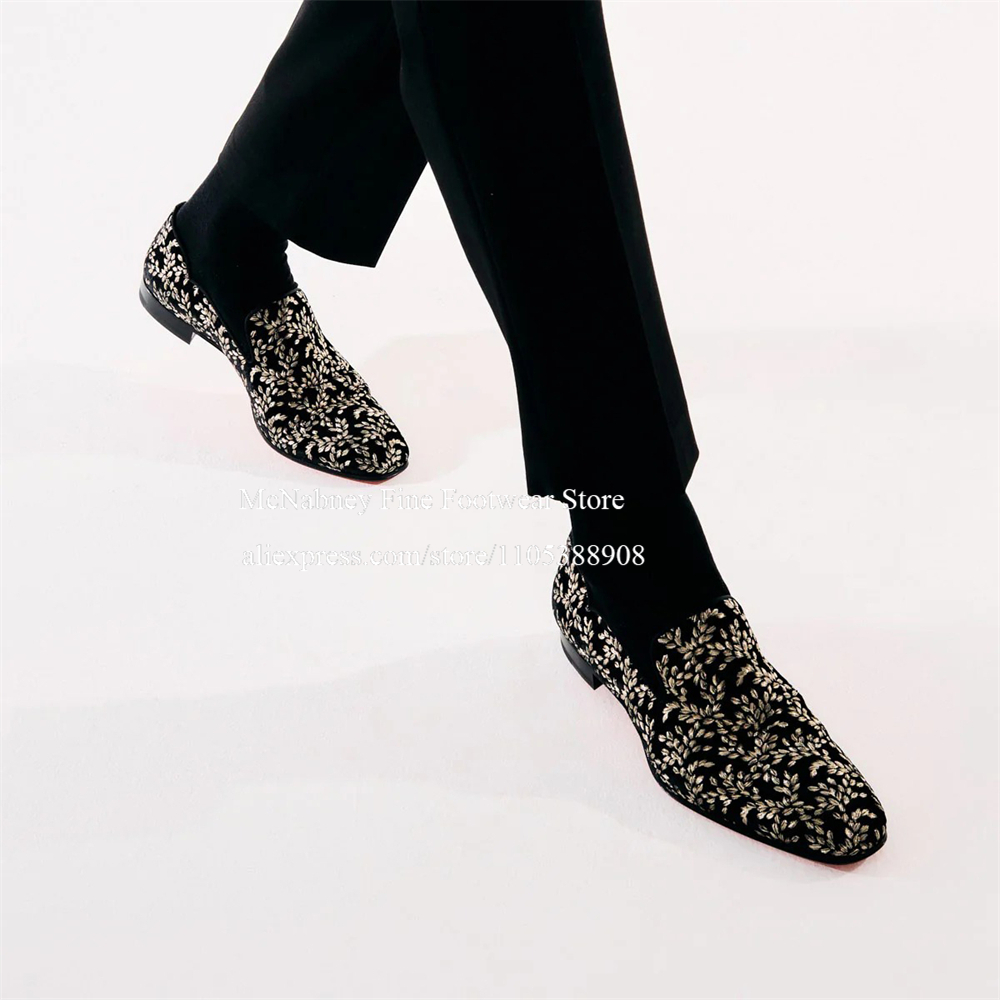 Men'S Formal Party Wear Shoes - Czarne aksamitne wsuwane mokasyny męskie z