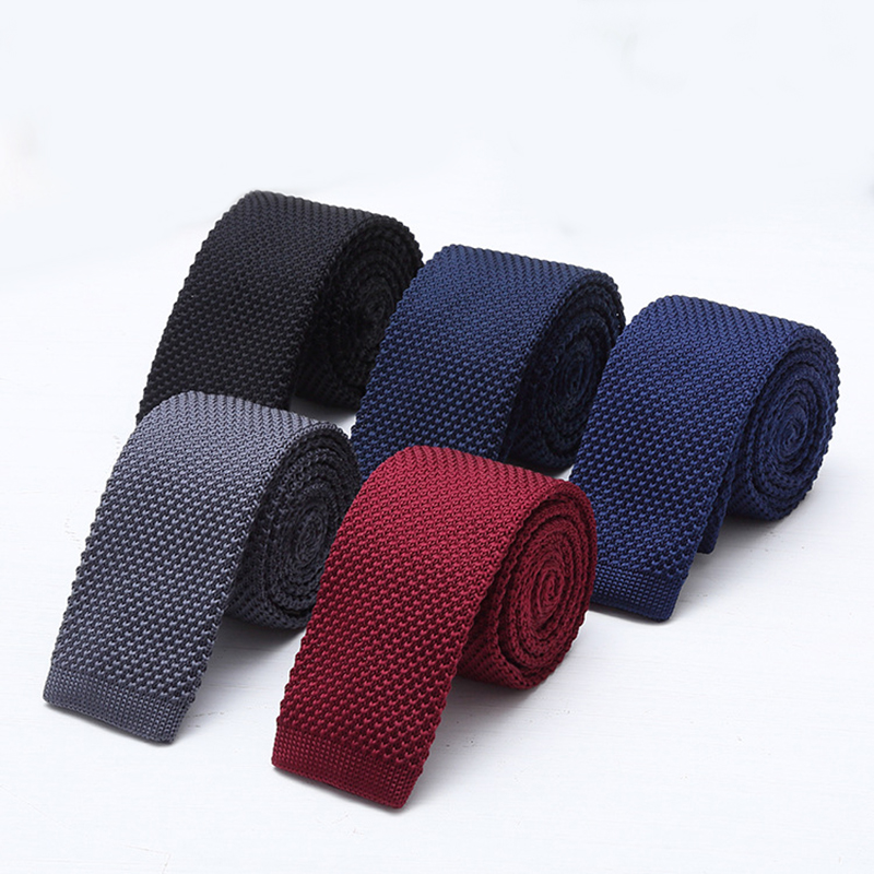 Men Formal Wear With Tie - Krawaty męskie dziergane, jednolite czarno-białe, 6