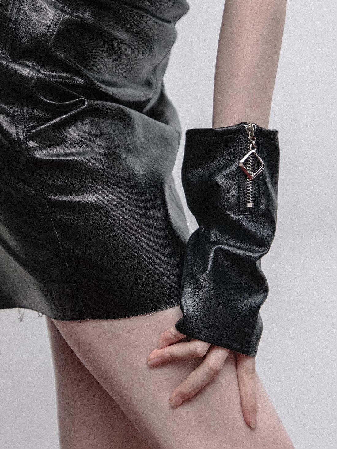 Formal Glove Leather - Damskie rękawiczki bez palców z czarnej