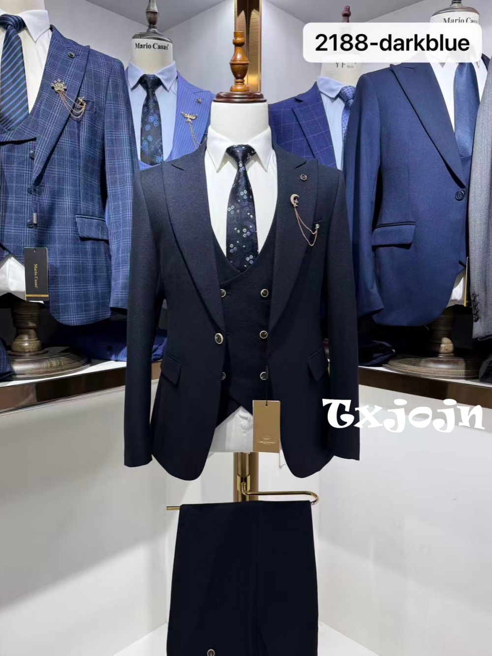 Men Formal Wear Wedding Guest - Ciemnoniebieski męski garnitur formalny 3-częściowy, elegancki