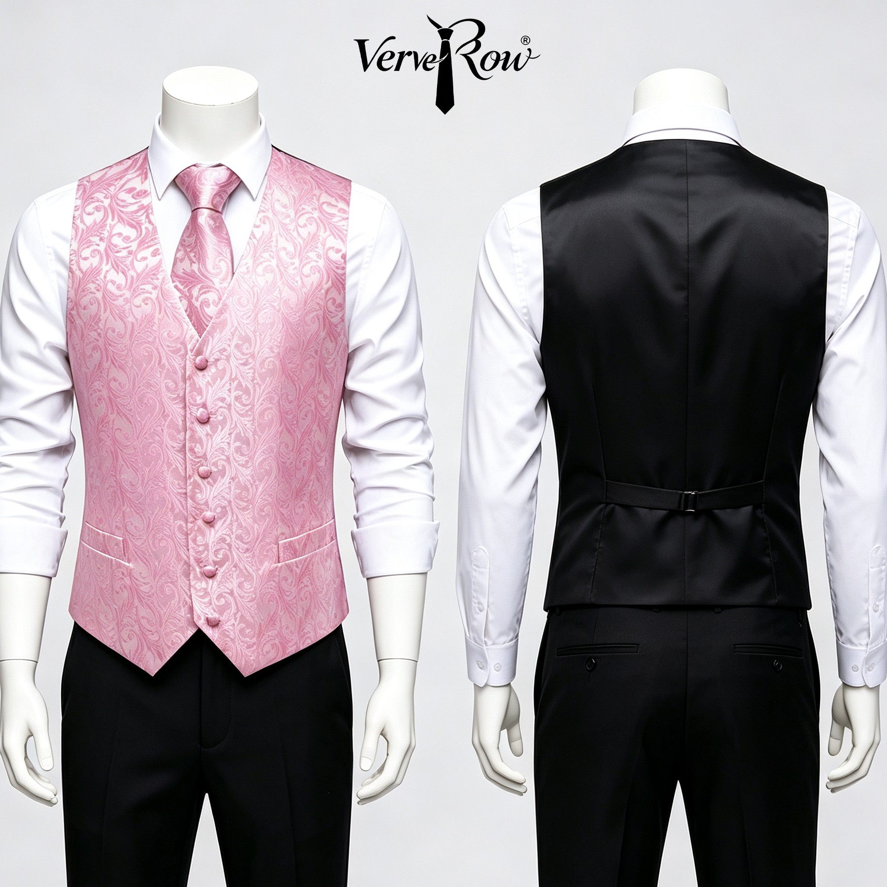 Men Formal Wear With Tie - Męski różowy krawat, poszetka, trzyczęściowy garnitur,