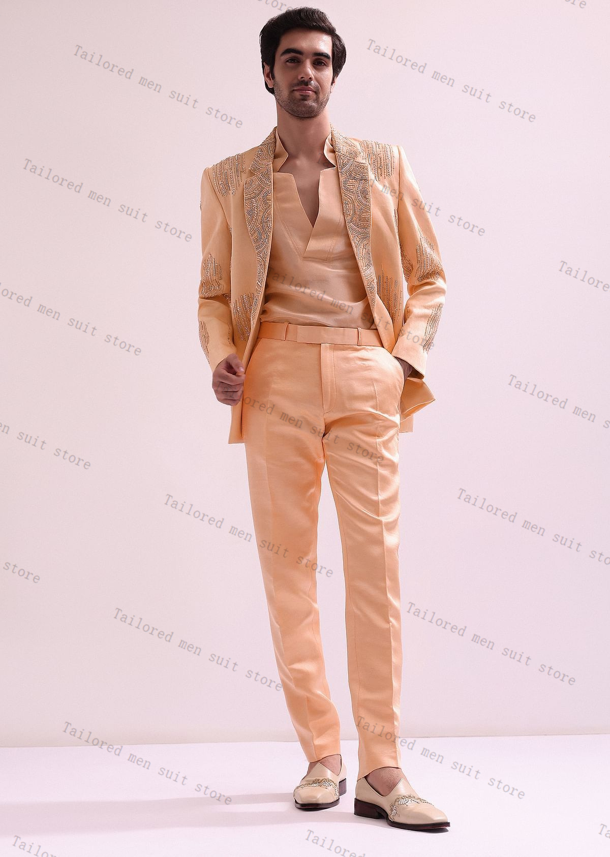 Men Formal Wear Wedding Guest - Luksusowy Garnitur Męski z Kryształami, Zestaw