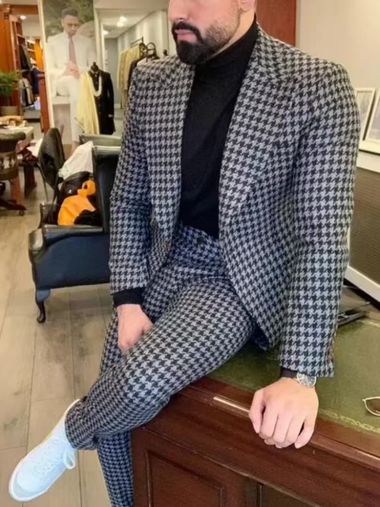 Męski garnitur w pepitkę w sty – Men'S Formal Wear In Wedding recenzja i cena