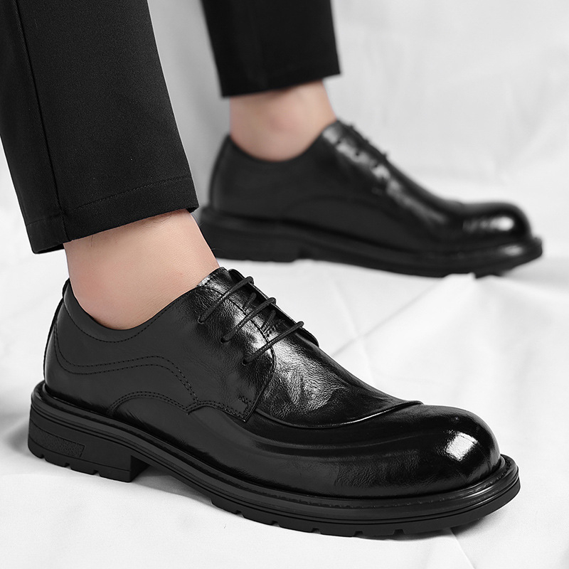 Brązowe, postarzane, skórzane, – Formal Men Daily Wear Shoes recenzja i cena