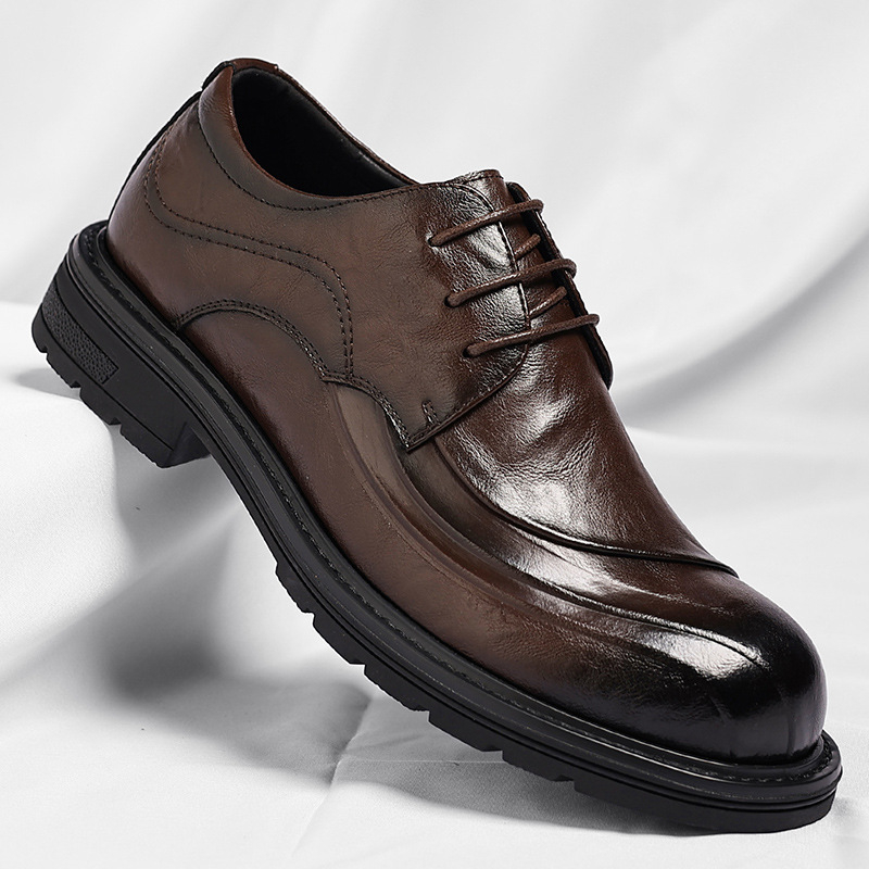 Brązowe, postarzane, skórzane, – Formal Men Daily Wear Shoes recenzja i cena