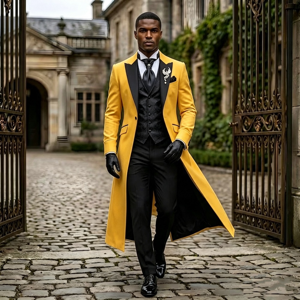 3-częściowy długi garnitur ślu – Formal Men Party Wear Jacket recenzja i cena