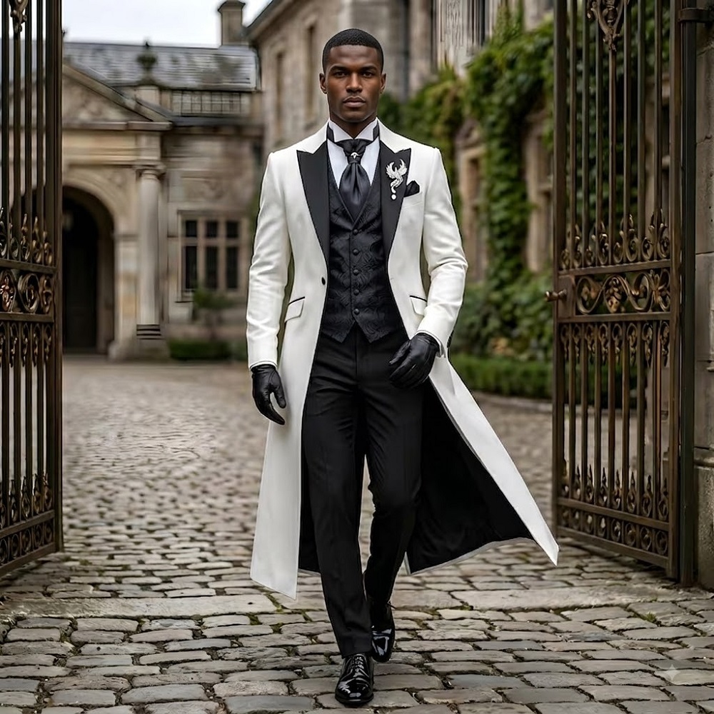 3-częściowy długi garnitur ślu – Formal Men Party Wear Jacket recenzja i cena