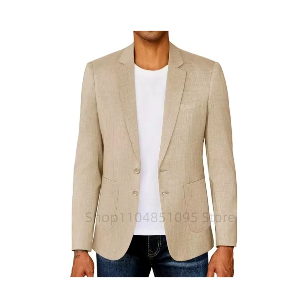 Beżowo-niebieska lniana maryna – Formal Men Party Wear Jacket recenzja i cena