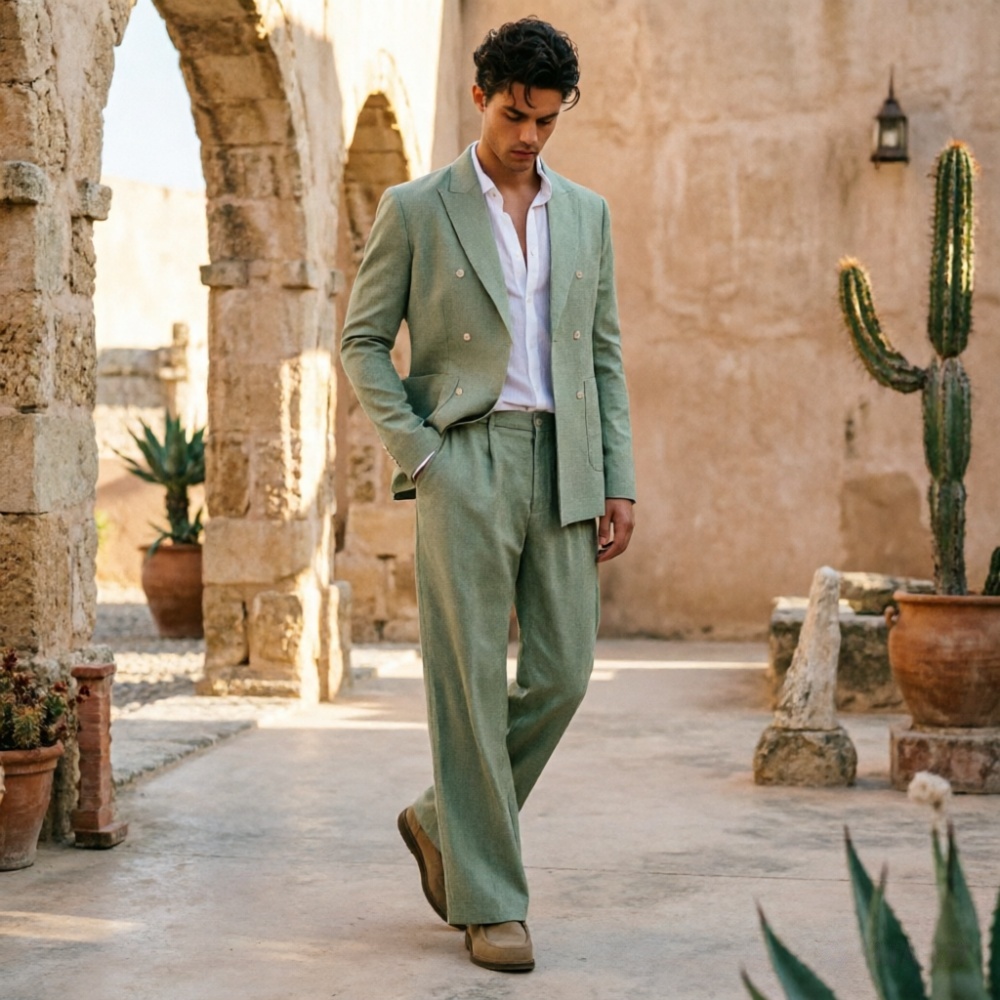Męskie garnitury lniane w kolo – Men Formal Wear Wedding Guest recenzja i cena