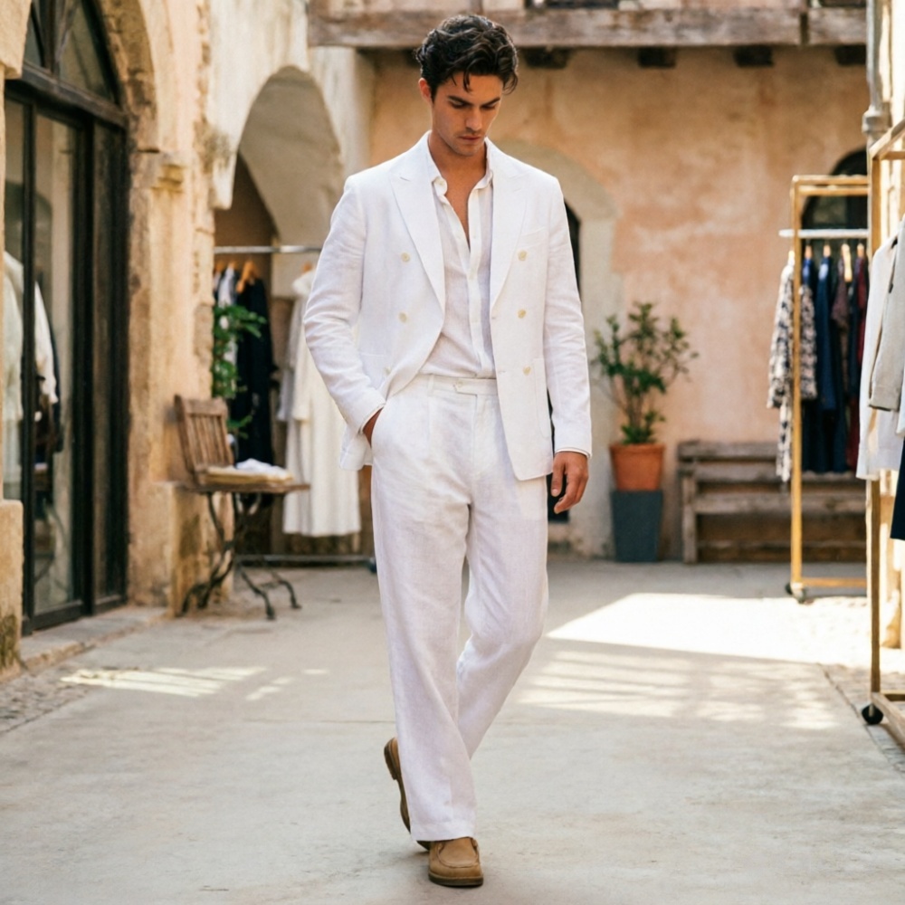 Męskie garnitury lniane w kolo – Men Formal Wear Wedding Guest recenzja i cena