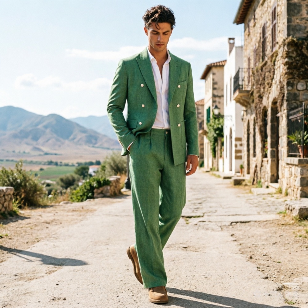 Męskie garnitury lniane w kolo – Men Formal Wear Wedding Guest recenzja i cena